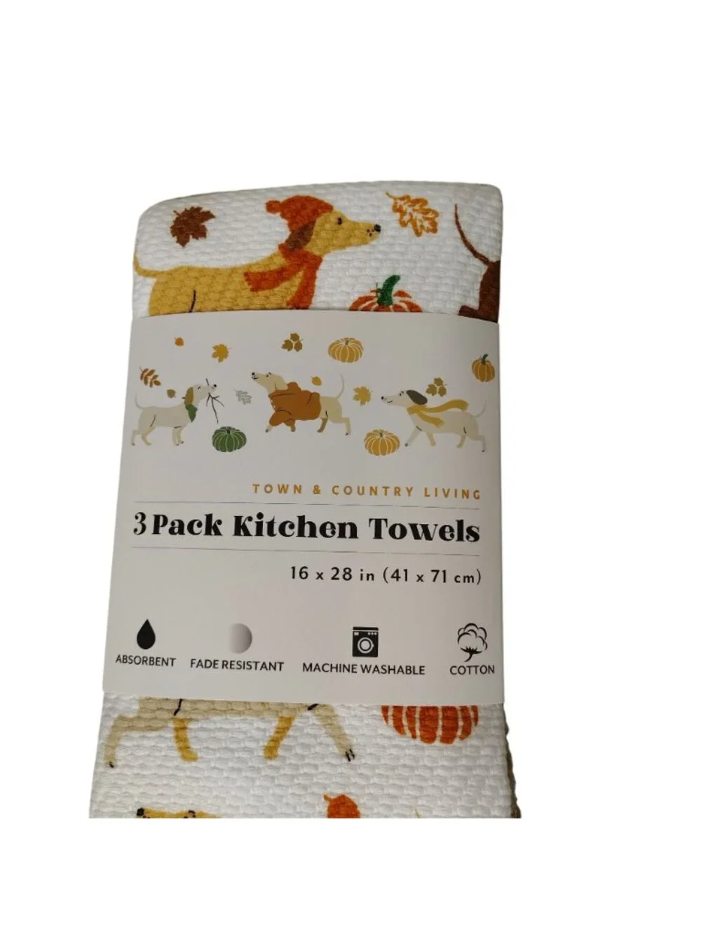 Town and Country Living 3 Pack Dog Print Kitchen Towels 16x28 Cotton Fall Decor